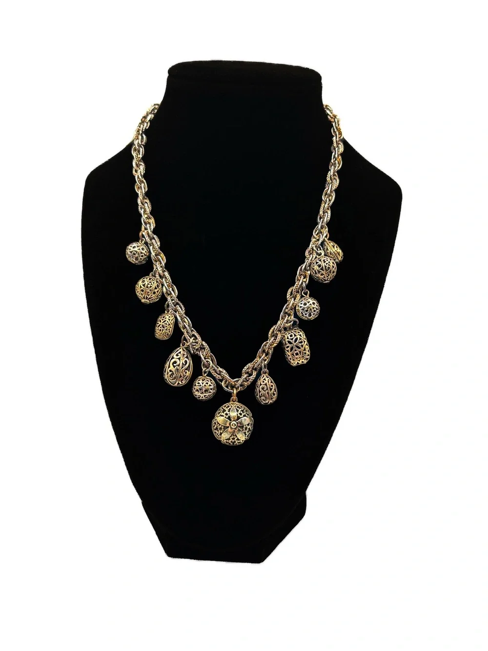 Gold Filigree Charm Statement Necklace